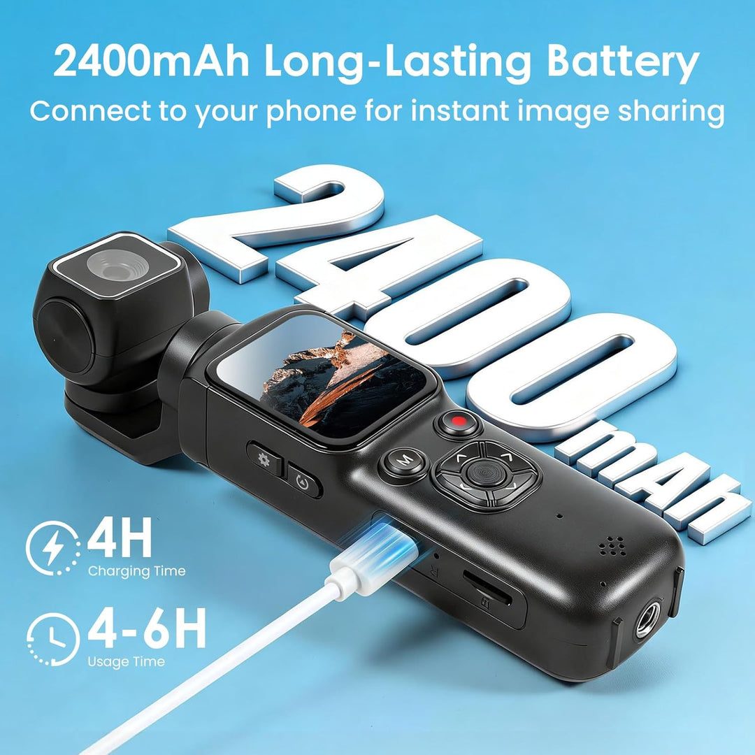 LAMA Vlog Kamera Videokamera 4K 64MP Mini Tragbare Actionkamera mit 320° Gedrehtes Objektiv 64GB Kar