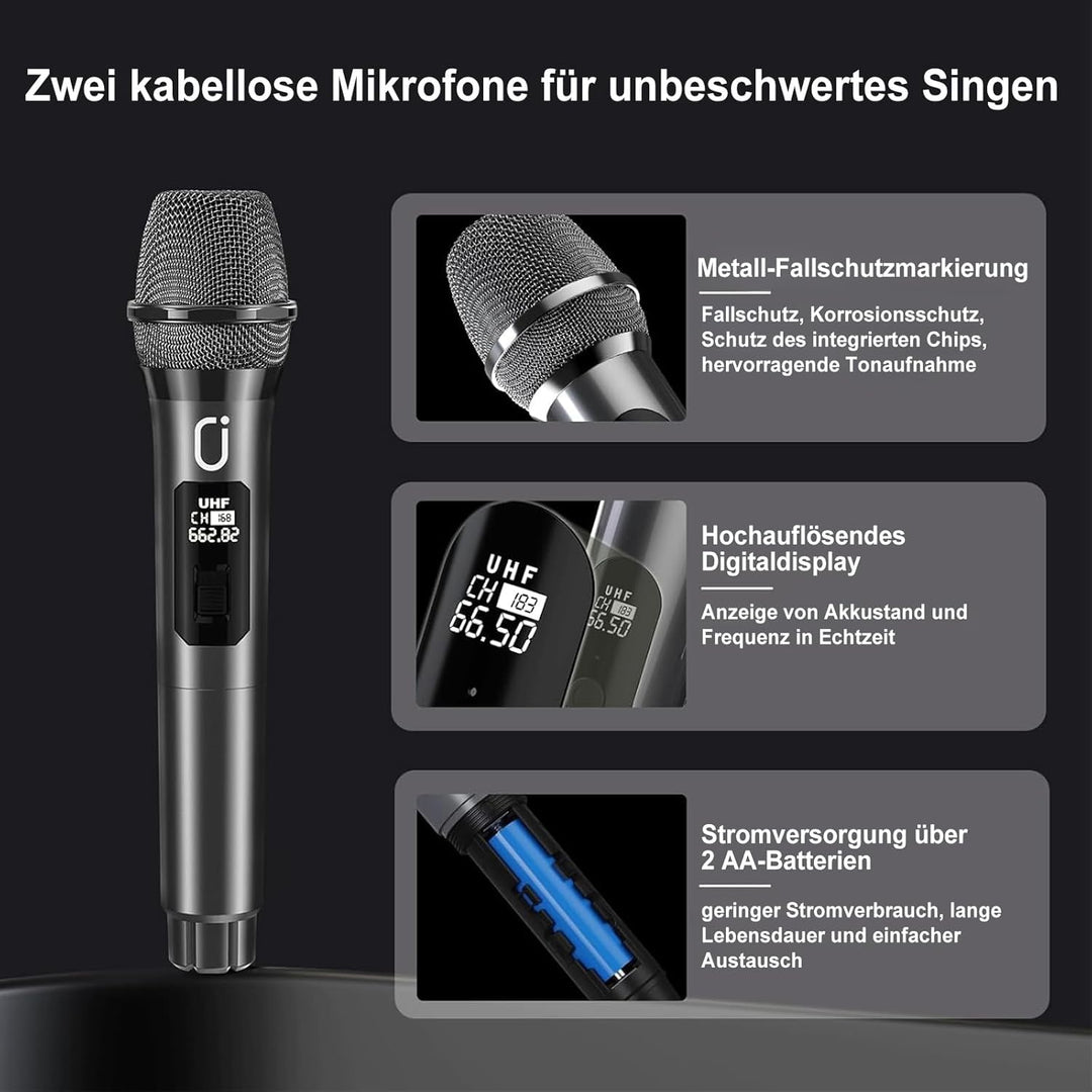 HWWR Karaoke mit 2 Mikrofonen, professioneller Karaoke-Lautsprecher, tragbar, Bluetooth-Lautsprecher