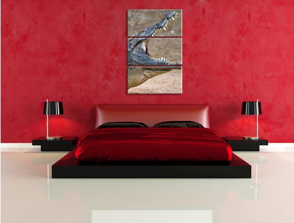 Pixxprint gewaltiges Krokodil als Leinwandbild/Grösse: 3 Teilig (120x80) cm/Wandbild/Kunstdruck/fert