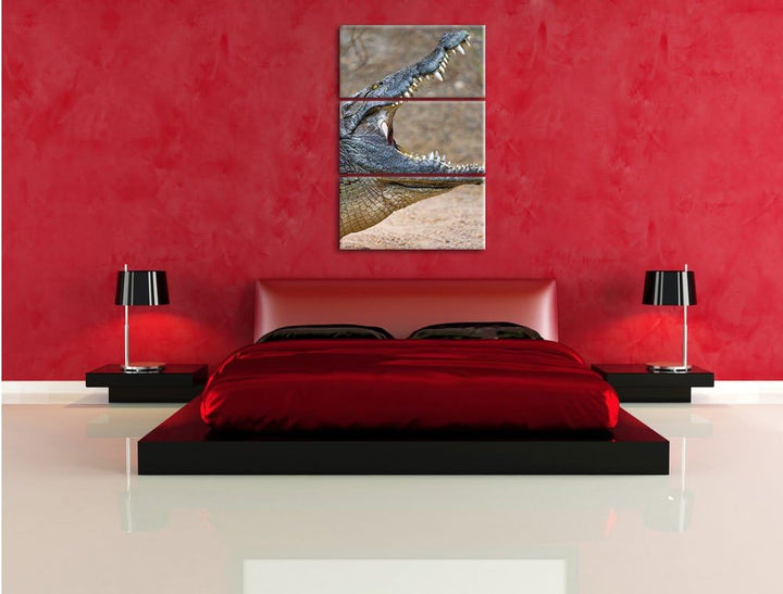 Pixxprint gewaltiges Krokodil als Leinwandbild/Grösse: 3 Teilig (120x80) cm/Wandbild/Kunstdruck/fert