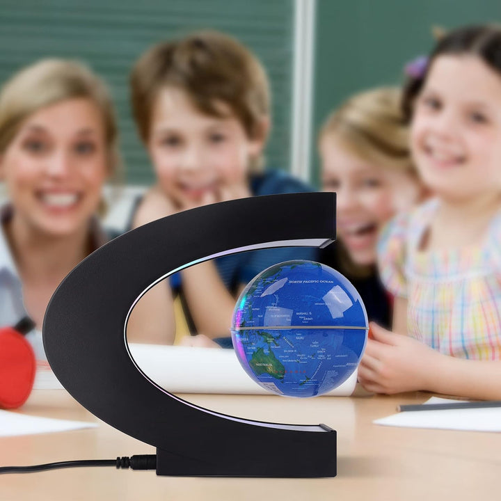 Magnetischer Schwimmender Globus mit farbigen LED-Lichtern C-Form Anti-Schwerkraft-Magnetschwebebahn