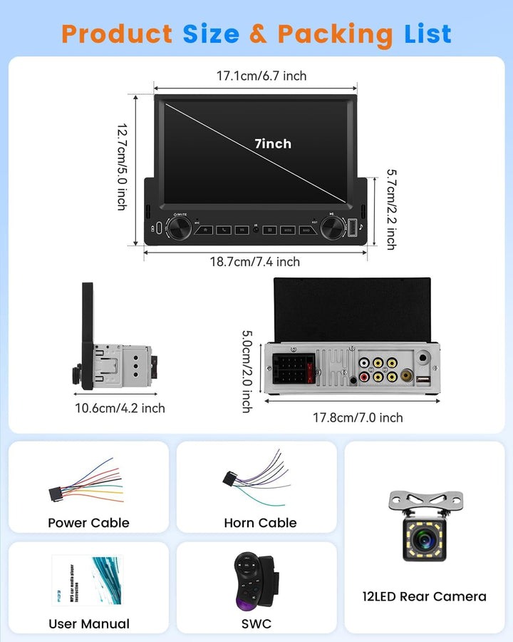 Hikity Autoradio Bluetooth 1 DIN Stereo Auto Bluetooth kompatibel mit Wireless CarPlay & Android Aut