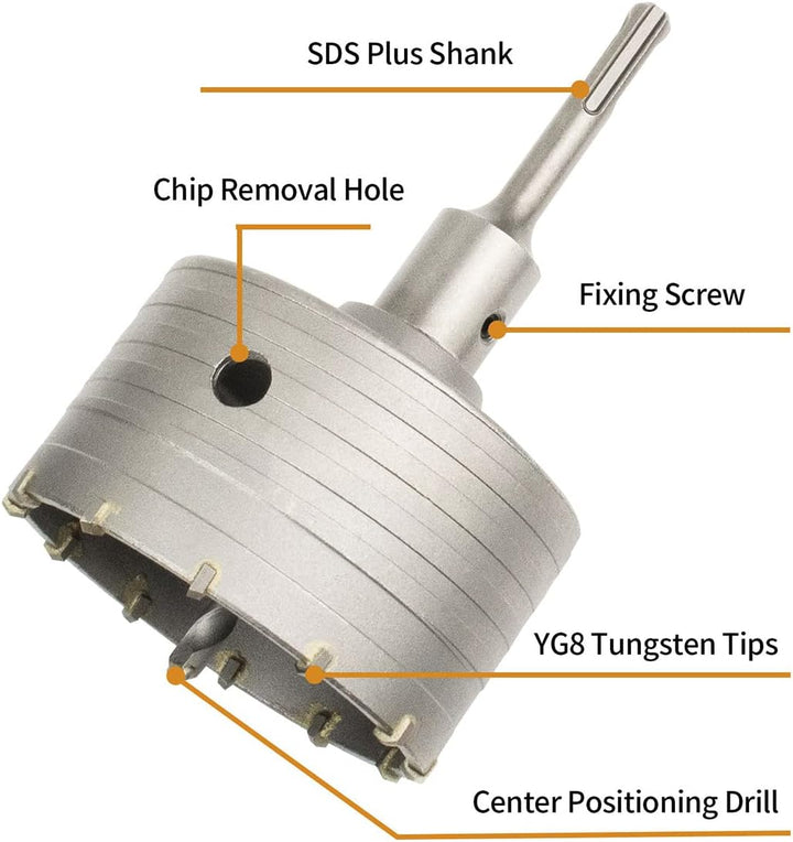 Meccion Lochsäge Hohl Bohrkrone 100mm mit SDS Plus Adapter 110 mm und Zentrierbohrer, Dosensenker Ha