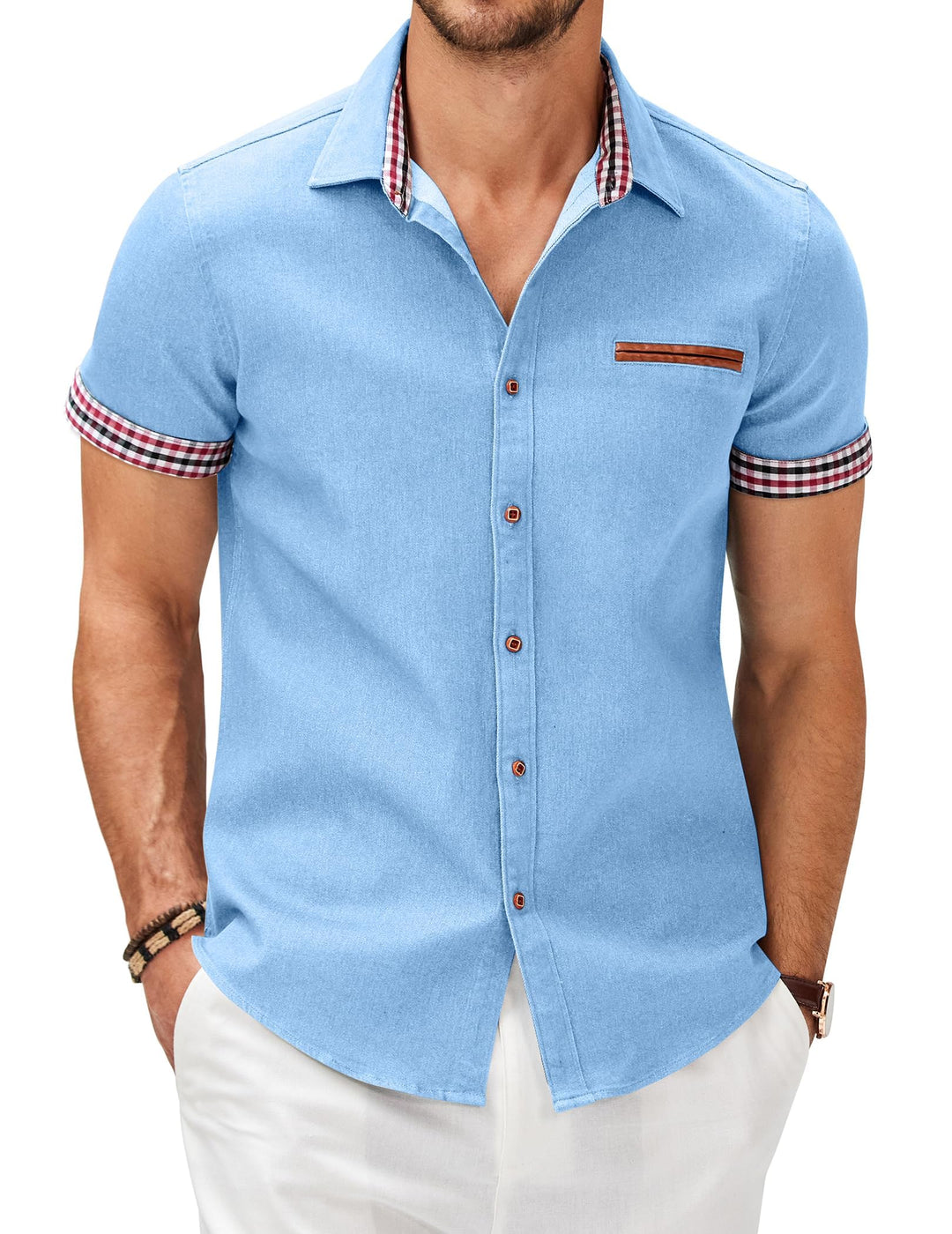 COOFANDY Herren Hemd Kurzarm Jeanshemd Slim Fit Baumwolle Vintage Freizeithemd Sommer Hemden Für Her