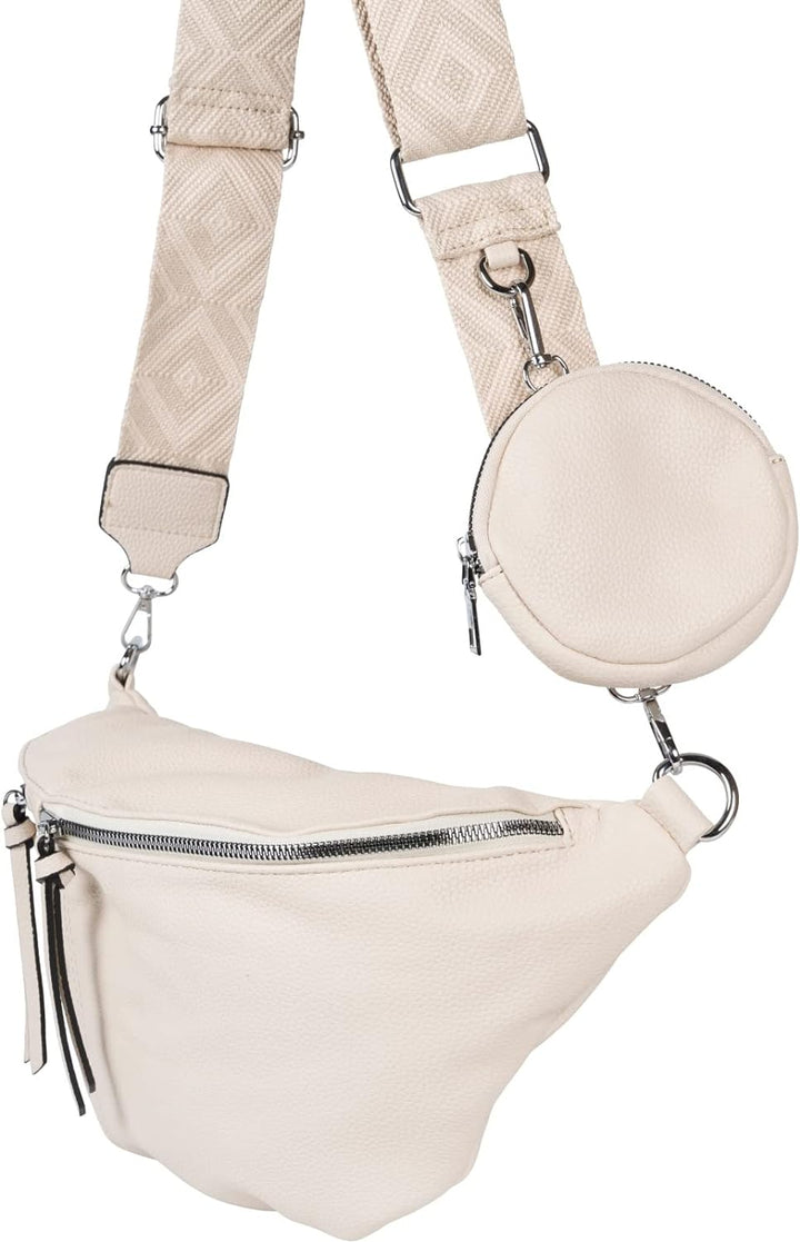 styleBREAKER Damen Halbmond Crossbody Schultertaschen Set 3-Teilig, Schultergurt mit Muster, Schlüss