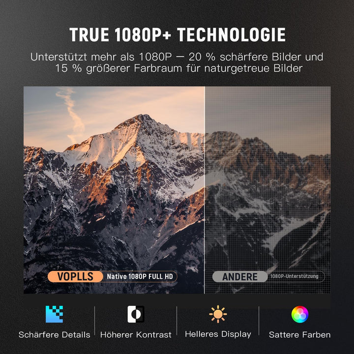 Smart Mini Beamer, VOPLLS Autofokus/Trapezkorrektu 30000 Lumen Tragbarer Beamer 4K Unterstutzt, WiFi