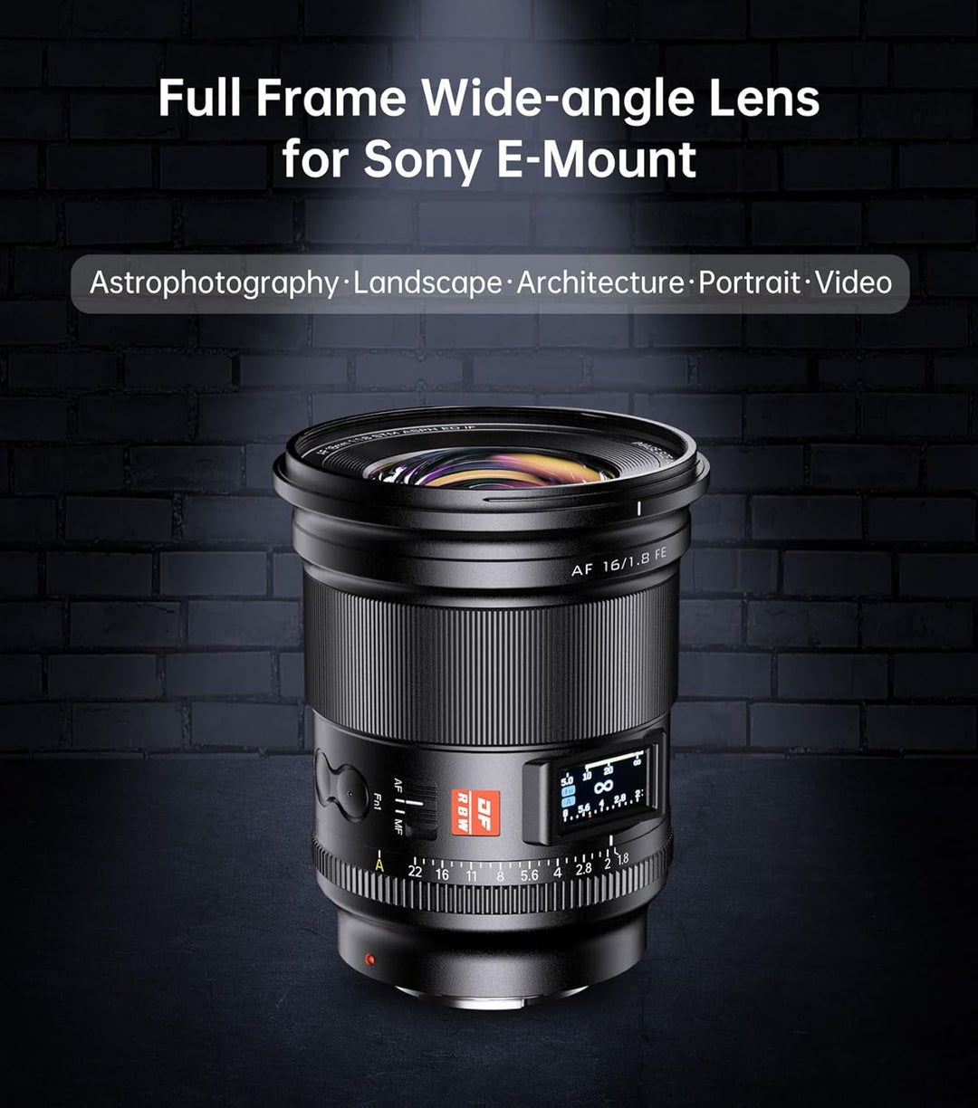 VILTROX AF 16mm F1.8 FE Objektiv für Sony E Mount, grosse Blende F/1.8 Vollformat-Weitwinkelobjektiv