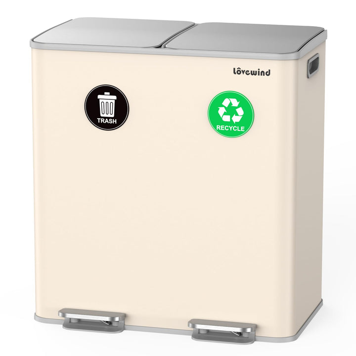 lovewind Mülleimer, 2 x 30L Mülleimer Küche,Doppeleimer für Recycling und Abfall,Soft Beige,Mülleime