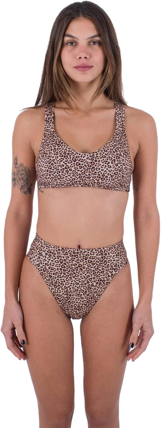 Hurley Damen Max Leopard Cross Back Top Bikinioberteil XS Brown Sugar, XS Brown Sugar