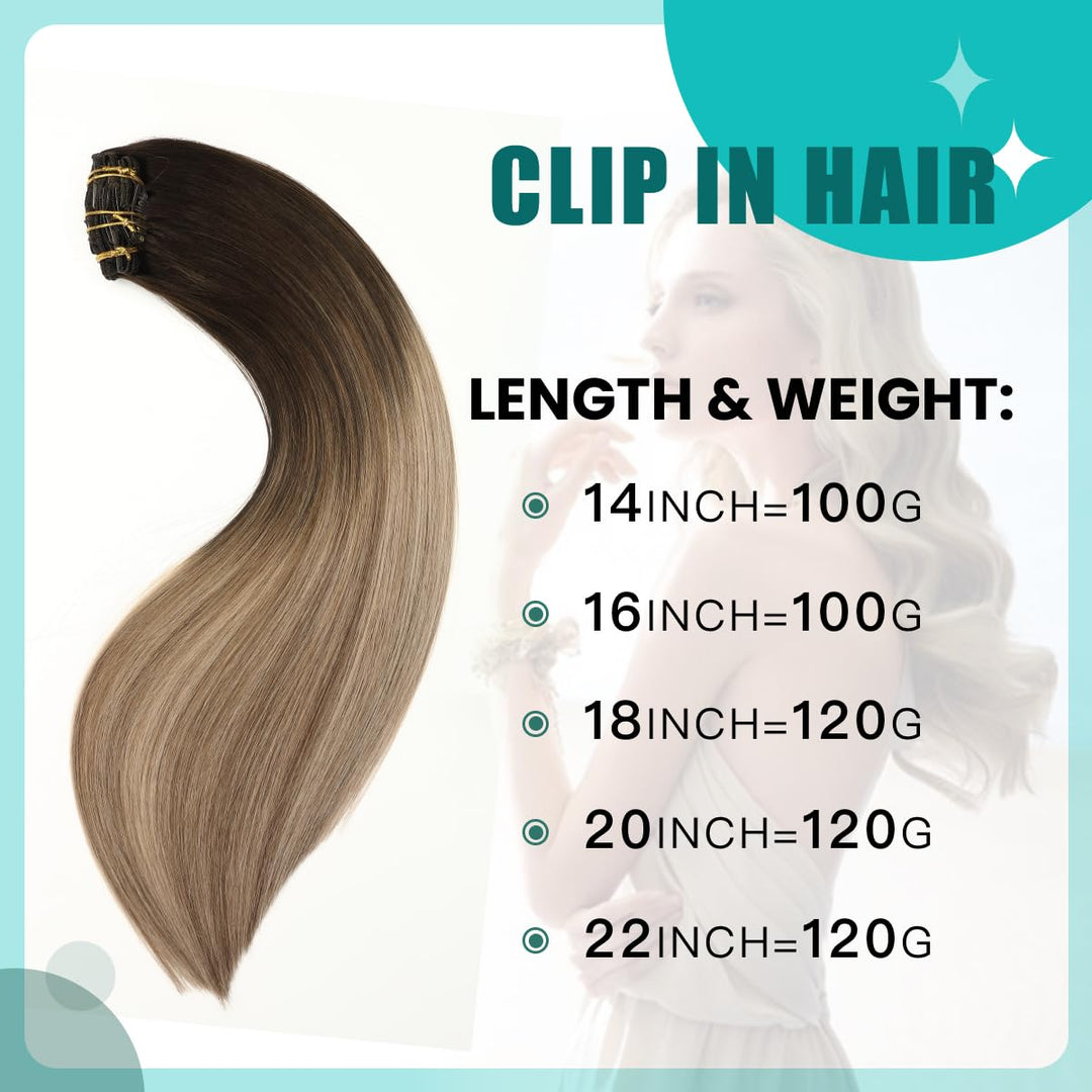 SURNEL Clip Echthaar Extension Haarverlangerung Echthaar Clips 14 Zoll 100g Dunkelbraun Mischung Mit