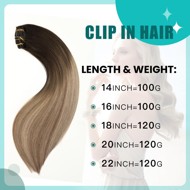 SURNEL Clip Echthaar Extension Haarverlangerung Echthaar Clips 14 Zoll 100g Dunkelbraun Mischung Mit