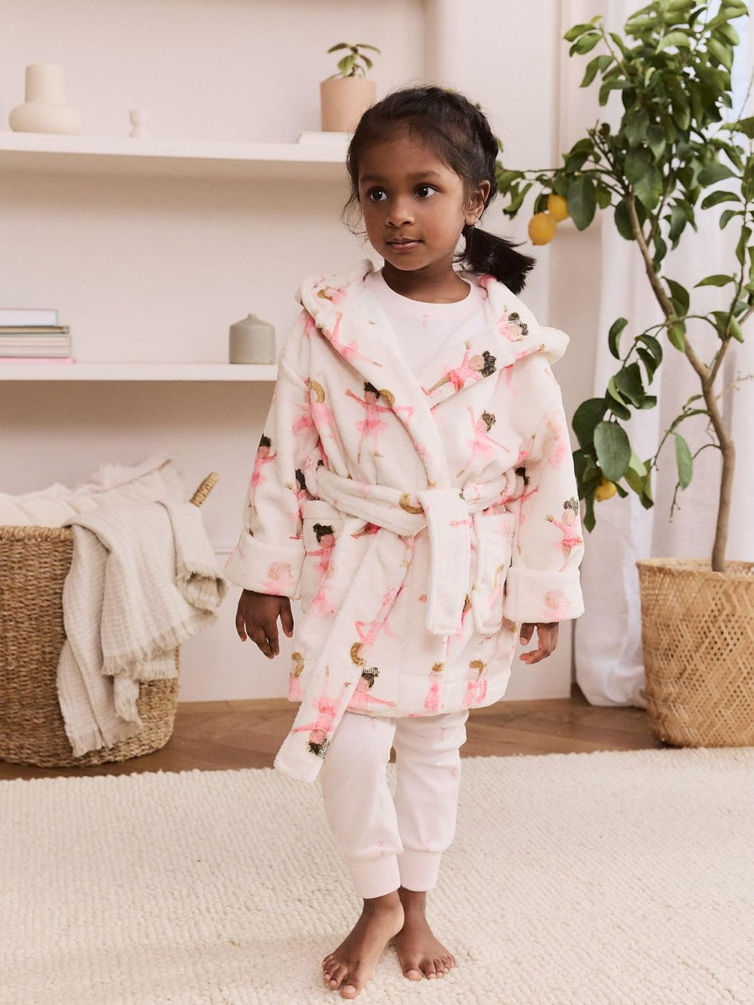 NEXT Mädchen Bademantel aus Fleece 74-80 White/Pink Ballerina, 74-80 White/Pink Ballerina