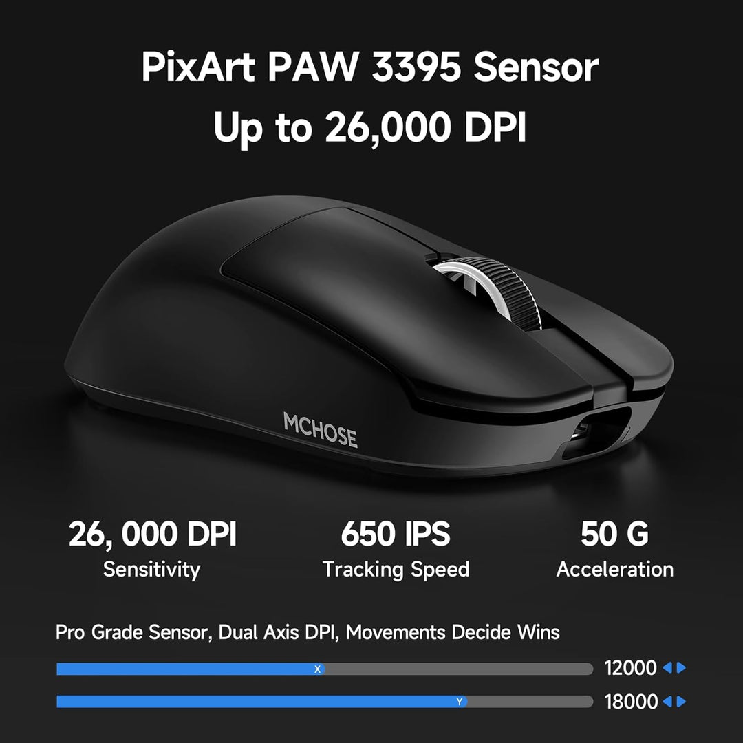 MCHOSE L7 Leichte 39 g Gaming-Maus mit Benutzerdefiniertem 8K-Ultraschnell-Funkempfänger, 26000 DPI,
