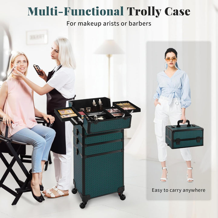 Arous 4-in-1 Professioneller Make-up-Zugkoffer, multifunktionaler Kosmetikwagen mit 360° drehbaren R