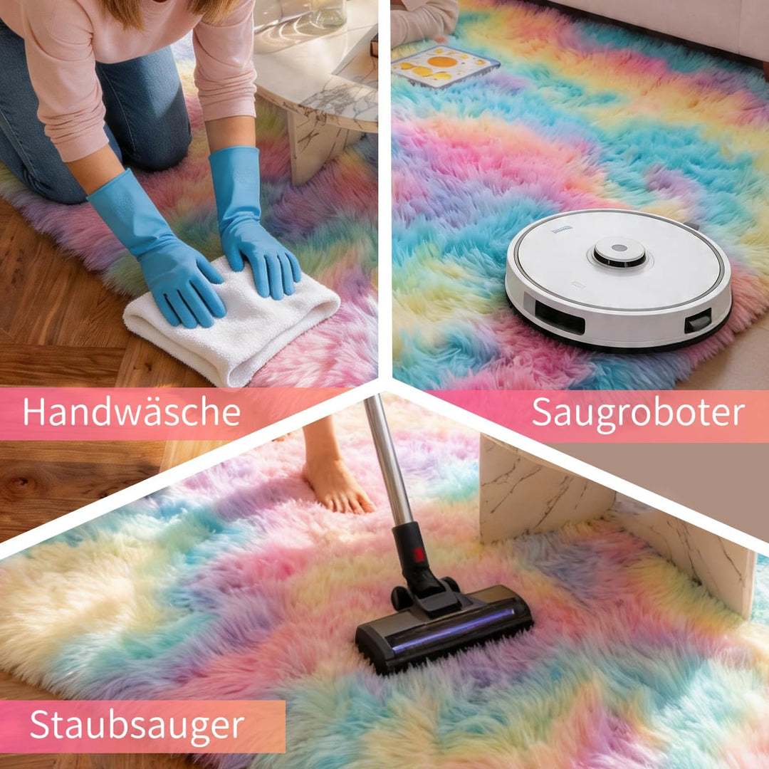 Teppich Schlafzimmer 120 x 160 cm Regenbogen Waschbare rutschfeste Teppiche Weich Flauschig Rug Wohn