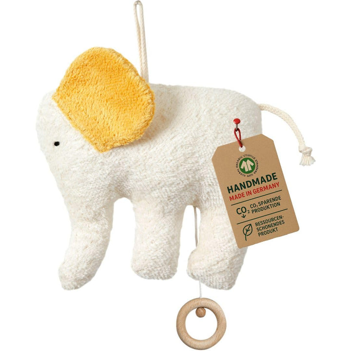 Efie Bio-Spieluhr Elefant – handgefertigt in Deutschland – 100% Baumwolle (KBA), Füllung Schurwolle