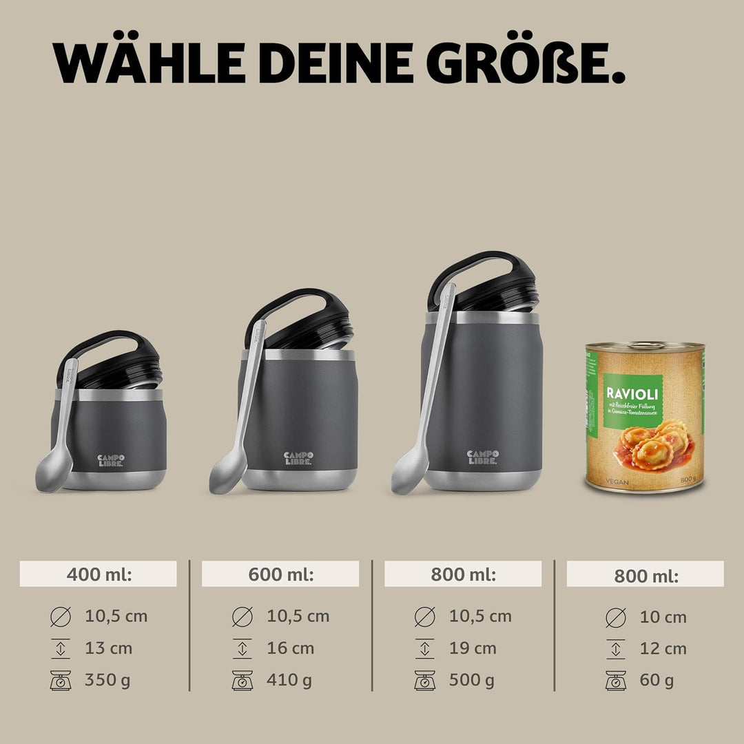 Campo Libre.® Lotta, Thermobehälter für Essen, Edelstahl Thermobecher Essen mit Löffel, Warmhaltebeh