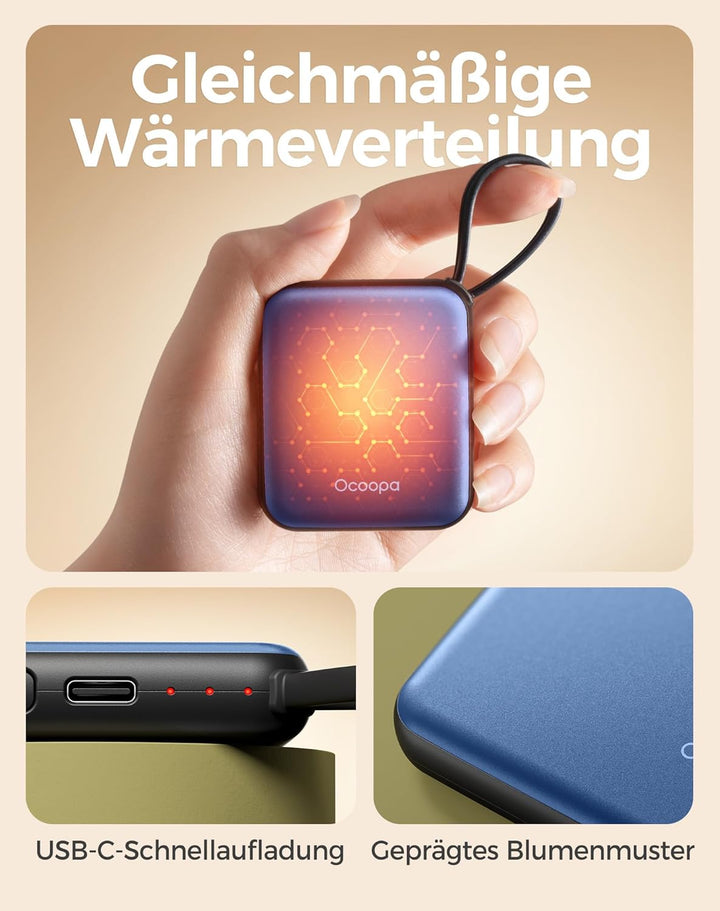 OCOOPA Handwärmer Elektrisch 2er Set, Wiederverwendbar 4000mAh USB Taschenwärmer, 3 Wärmestufen, Max
