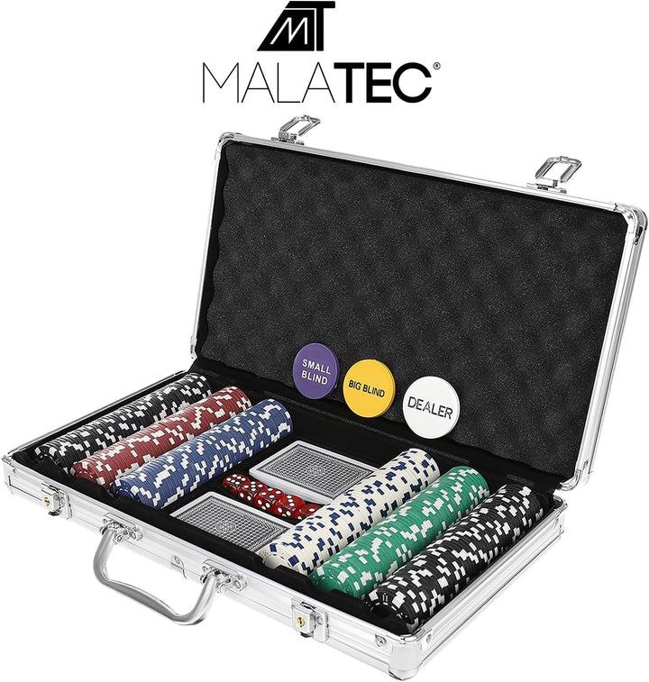 MT MALATEC Texas Holdem Pokerset mit Pokerkoffer aus Aluminium Abschliessbar 2 Kartendecks 300 Poker