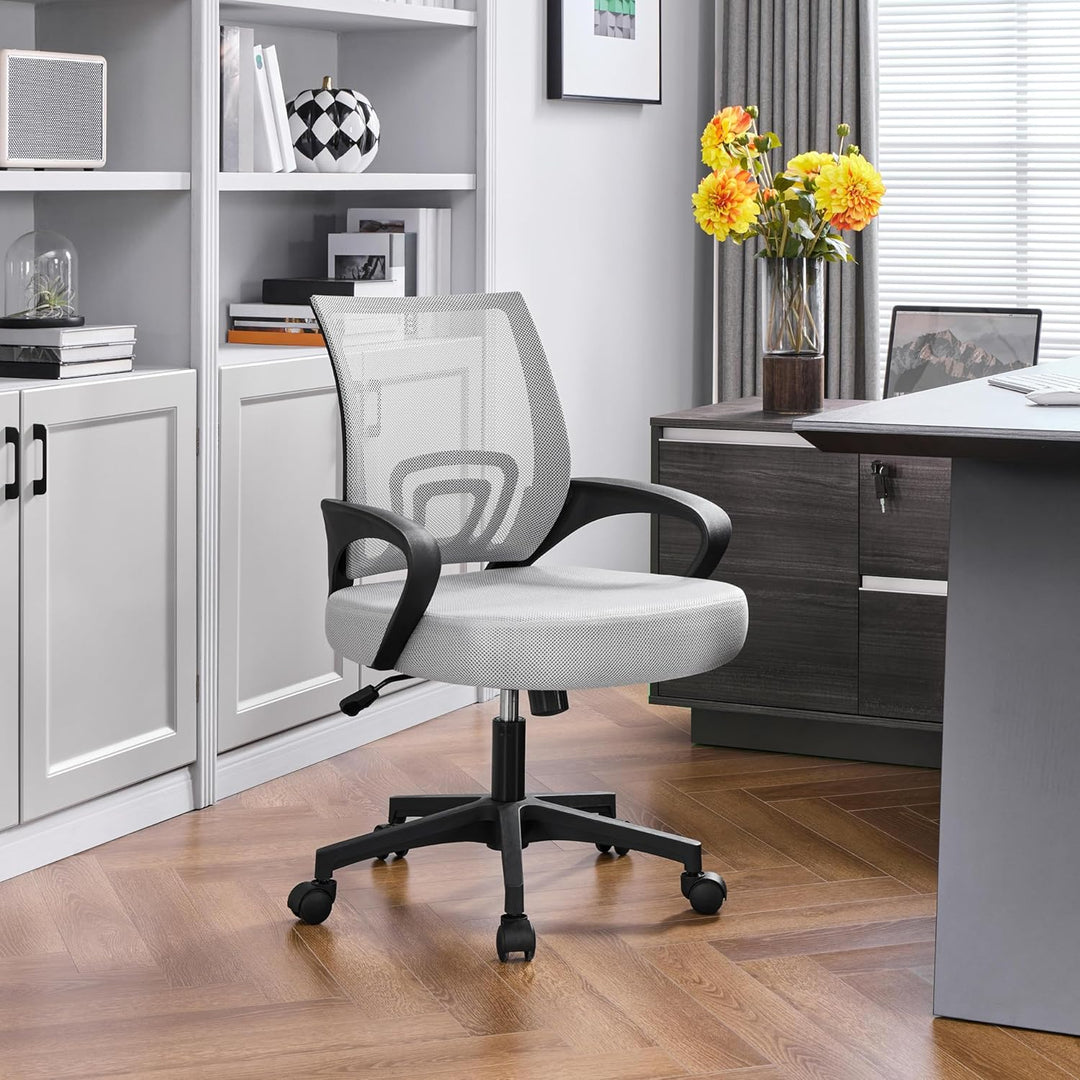 Yaheetech Bürostuhl, Ergonomischer Schreibtischstuhl mit Netzbespannung und Armlehnen, Drehstuhl aus