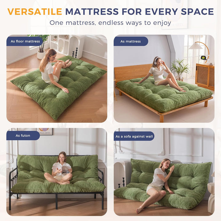 MAXYOYO Futon Matratze, Chenille-Stoff, 15cm Dick Bodenmatratze Verwendbar als Schlafsofa, Geknöpft