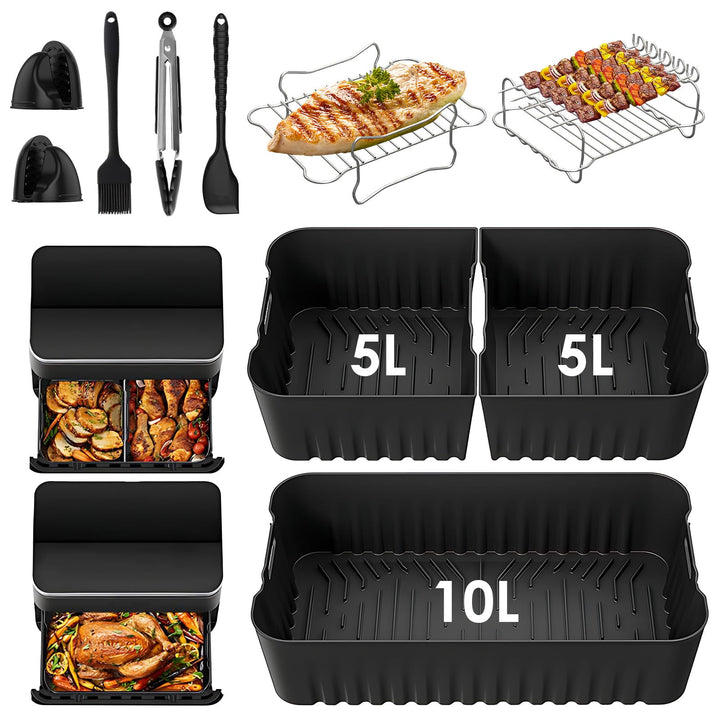 Heissluftfritteuse Zubehör für COSORI Dual Blaze TwinFry 10L, 1 x 10 l + 2 x 5 l Wiederverwendbar Si