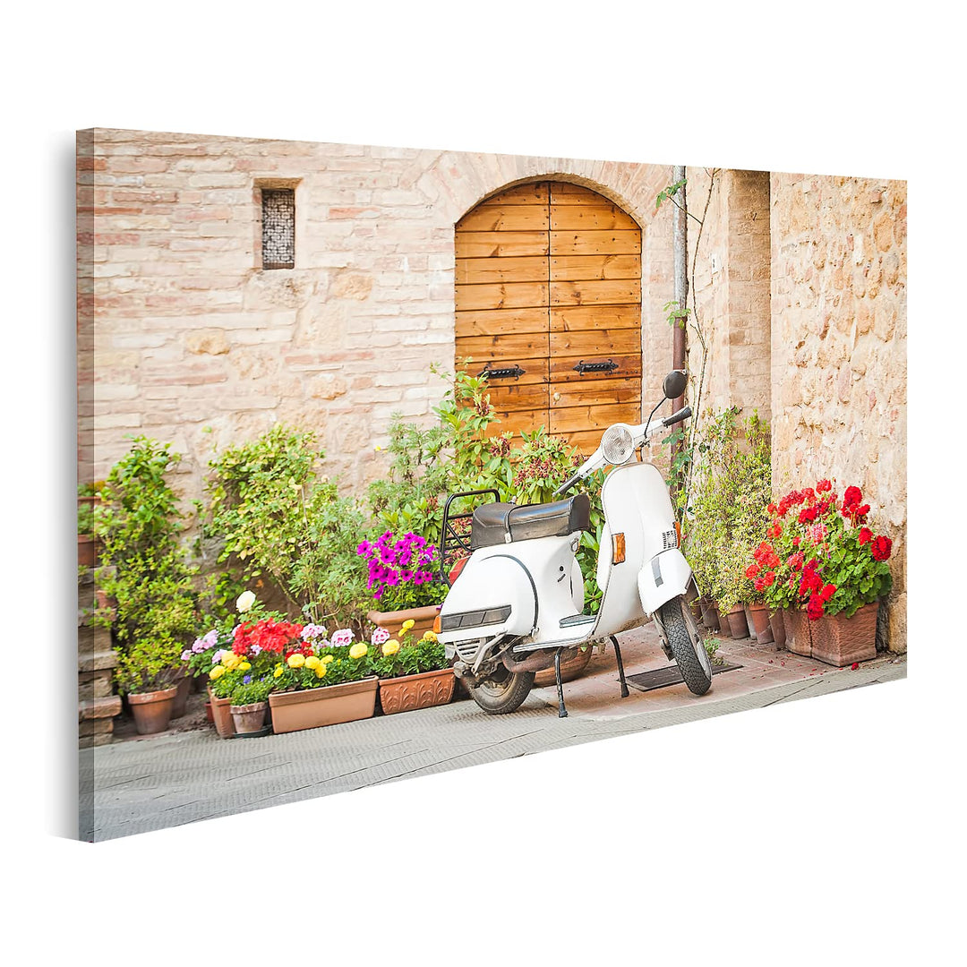 islandburner Bild auf Leinwand Italien Vintage Vespa Pienza Bilder Wandbilder Poster Leinwand 100x57
