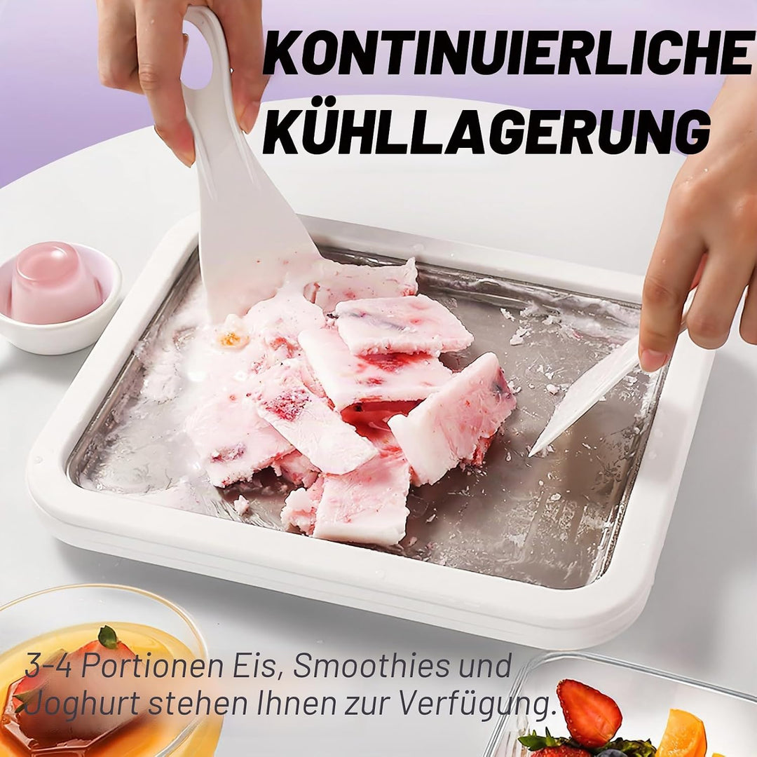 Rolled Ice Cream Maker, ZoneYan Eisplatte zum Eis Machen mit 2 Spateln, Eiscreme Roller Maker Pan, I