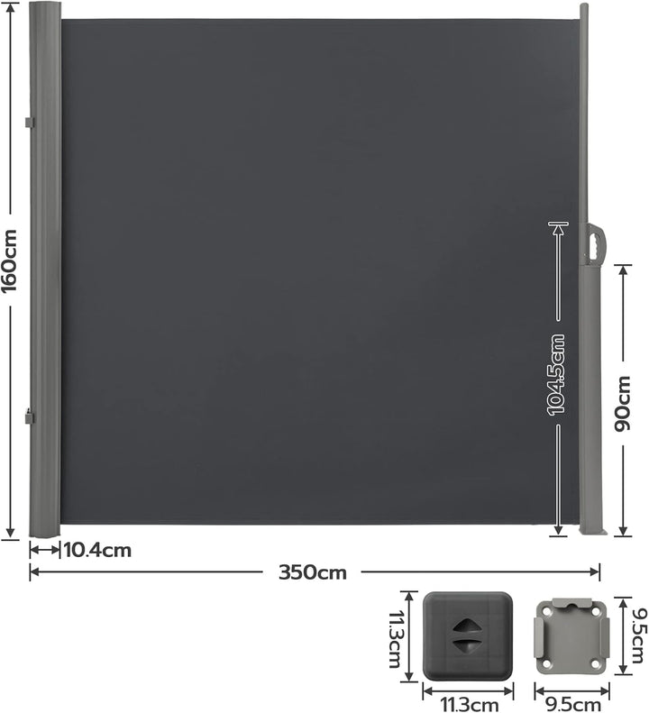 LARMNEE Alu-Seitenmarkise, ausziehbar, 160 x 350 cm, Sichtschutz, Sonnenschutz, Blickdicht, Seitenro