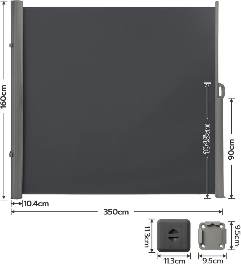 LARMNEE Alu-Seitenmarkise, ausziehbar, 160 x 350 cm, Sichtschutz, Sonnenschutz, Blickdicht, Seitenro
