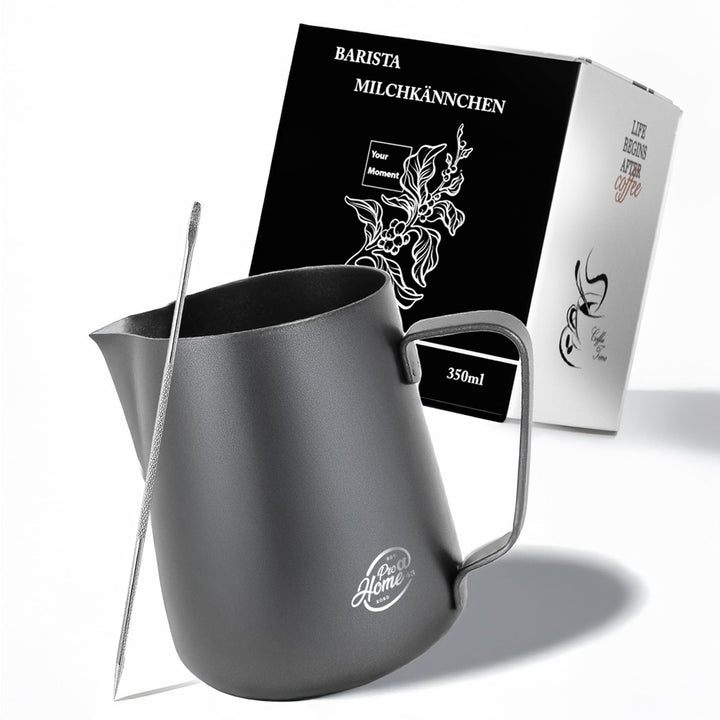 Barista Edelstahl Milchkännchen schwarz anthrazit 350ml (auch 600ml) inkl. Latte Art Stift/Milchscha