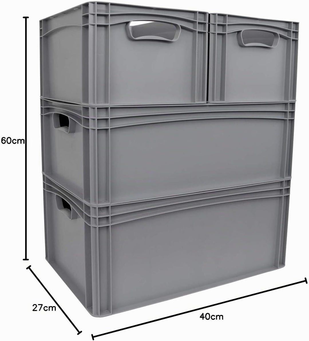Hesselink Eurobox 60x40x27 cm, Handgriffe offen, stapelbar, 54,4 Liter, grau, lebensmittelecht, Euro
