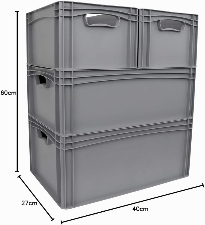 Hesselink Eurobox 60x40x27 cm, Handgriffe offen, stapelbar, 54,4 Liter, grau, lebensmittelecht, Euro