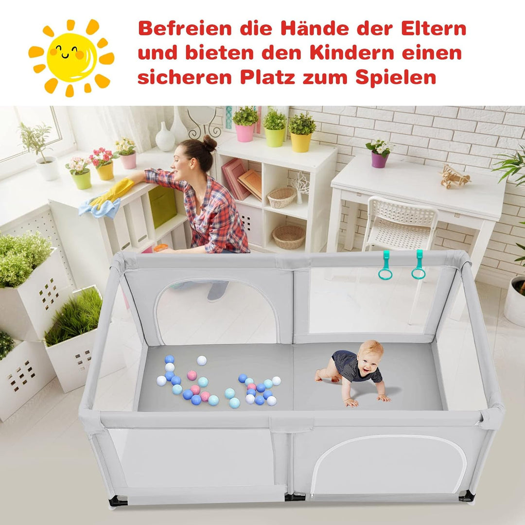 GOPLUS Baby Laufstall mit 50 Spielbällen, Krabbelgitter für Kleinkinder & Säulinge, stabiler Laufgit