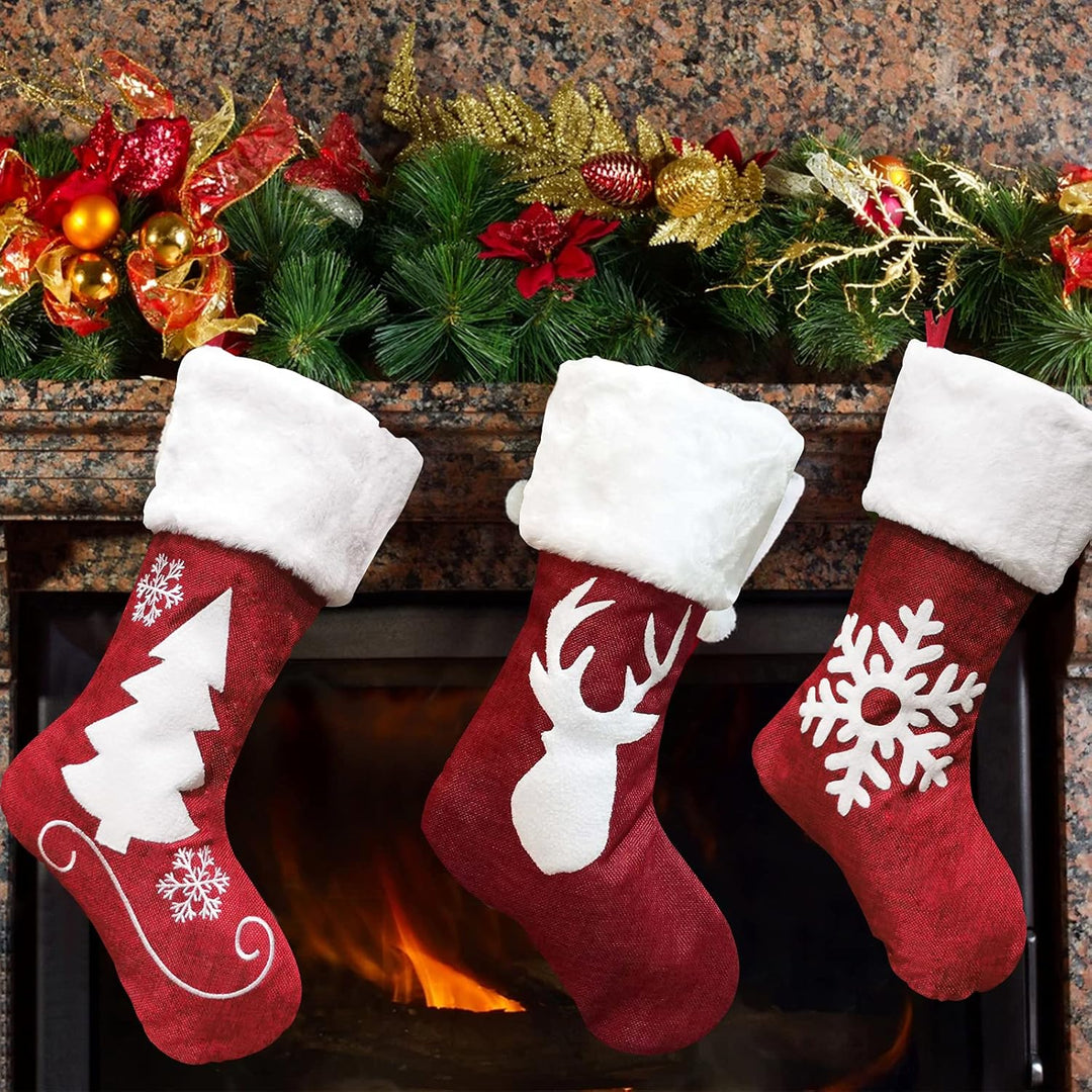Weihnachtsstrümpfe,4 grosse Nikolausstiefel zum Befüllen und und Aufhängen Hängende Strümpfe für Wei