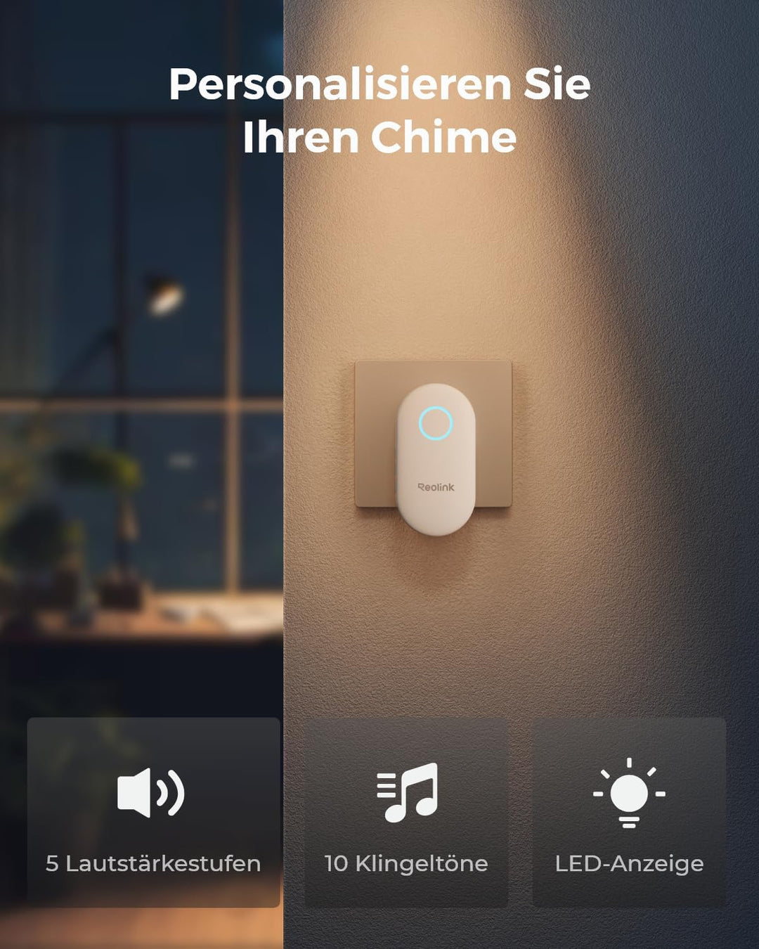 Reolink Chime Plus, NUR Kompatibel mit Video Doorbell WiFi/PoE mit Hardware V2 od. höherer Version,