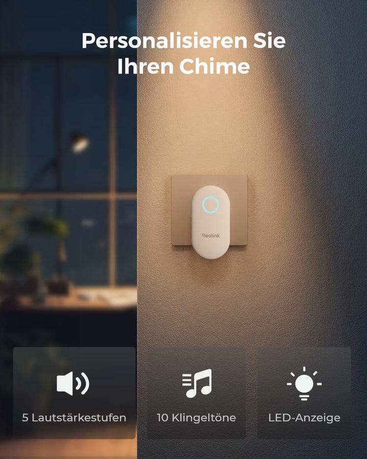 Reolink Chime Plus, NUR Kompatibel mit Video Doorbell WiFi/PoE mit Hardware V2 od. höherer Version,