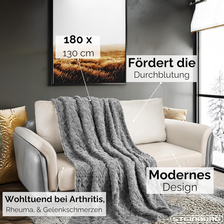 Steinborg® Heizdecke 180x130 cm mit Abschaltautomatik – Elektrische Kuscheldecke für Bett & Sofa, Wä