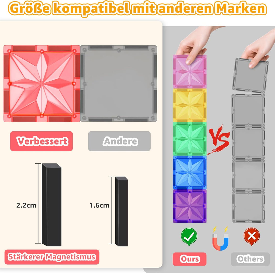 Perbabe Magnetische Bausteine, 61 Teile Magnete Kinder Stärker Magnetbausteine 3D STEM Montessori Sp