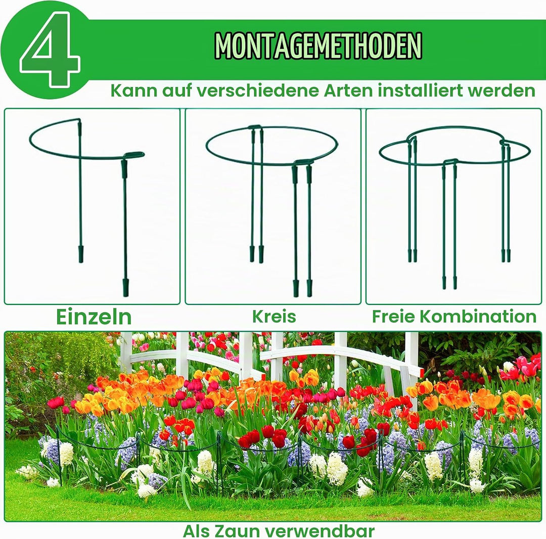 5 Stück Pflanzenstützen Halbrund Pflanzenstütze Ringkäfige,60x25cm Pflanzenringe Rund,Pflanzenhalter