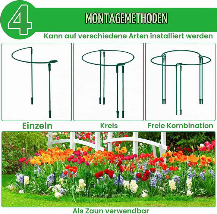 5 Stück Pflanzenstützen Halbrund Pflanzenstütze Ringkäfige,60x25cm Pflanzenringe Rund,Pflanzenhalter