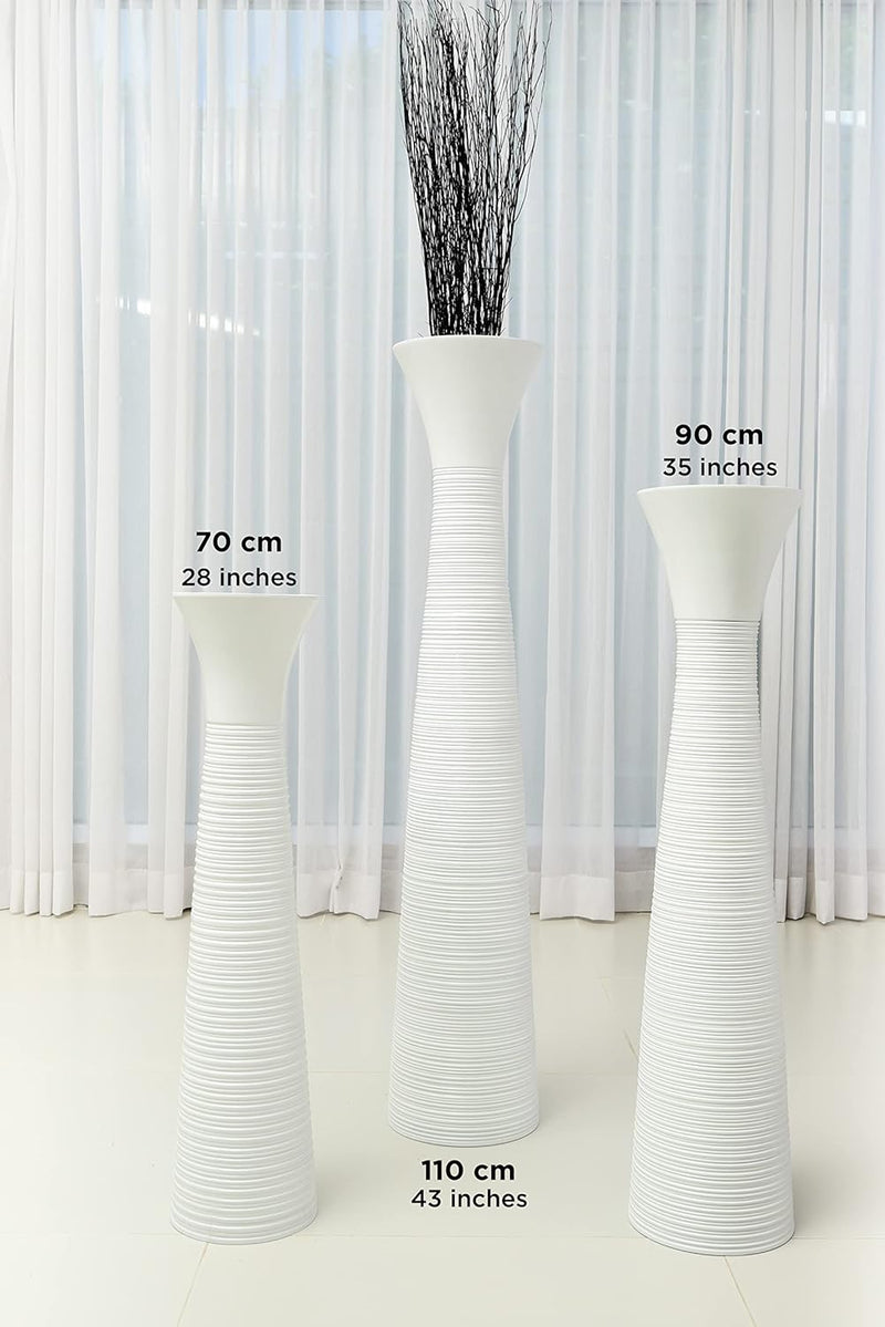 Leewadee Grosse Bodenvase für Dekozweige hohe Standvase Design Holzvase, Holz, 90 cm, Weiss 90 cm We