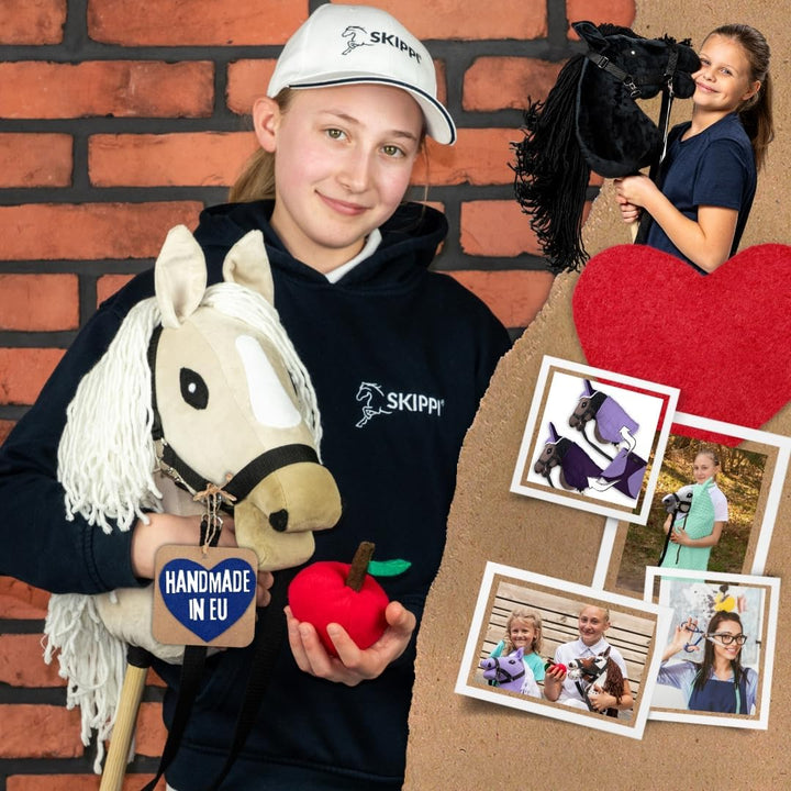 SKIPPI Hobby Horse Almond, Grosses Steckenpferd A3, Halfter und Zügeln im Set, Hobby Horsing Pferd m