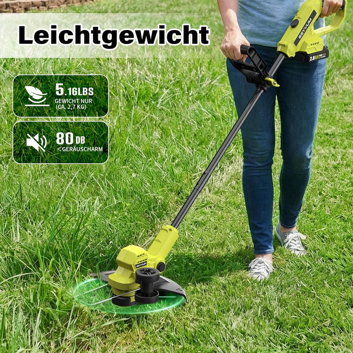 Akku Rasentrimmer,Elektro Rasentrimmer mit 2 X 2.0Ah Akkus und Ladegerätn,Schnittbreite 300mm Freisc