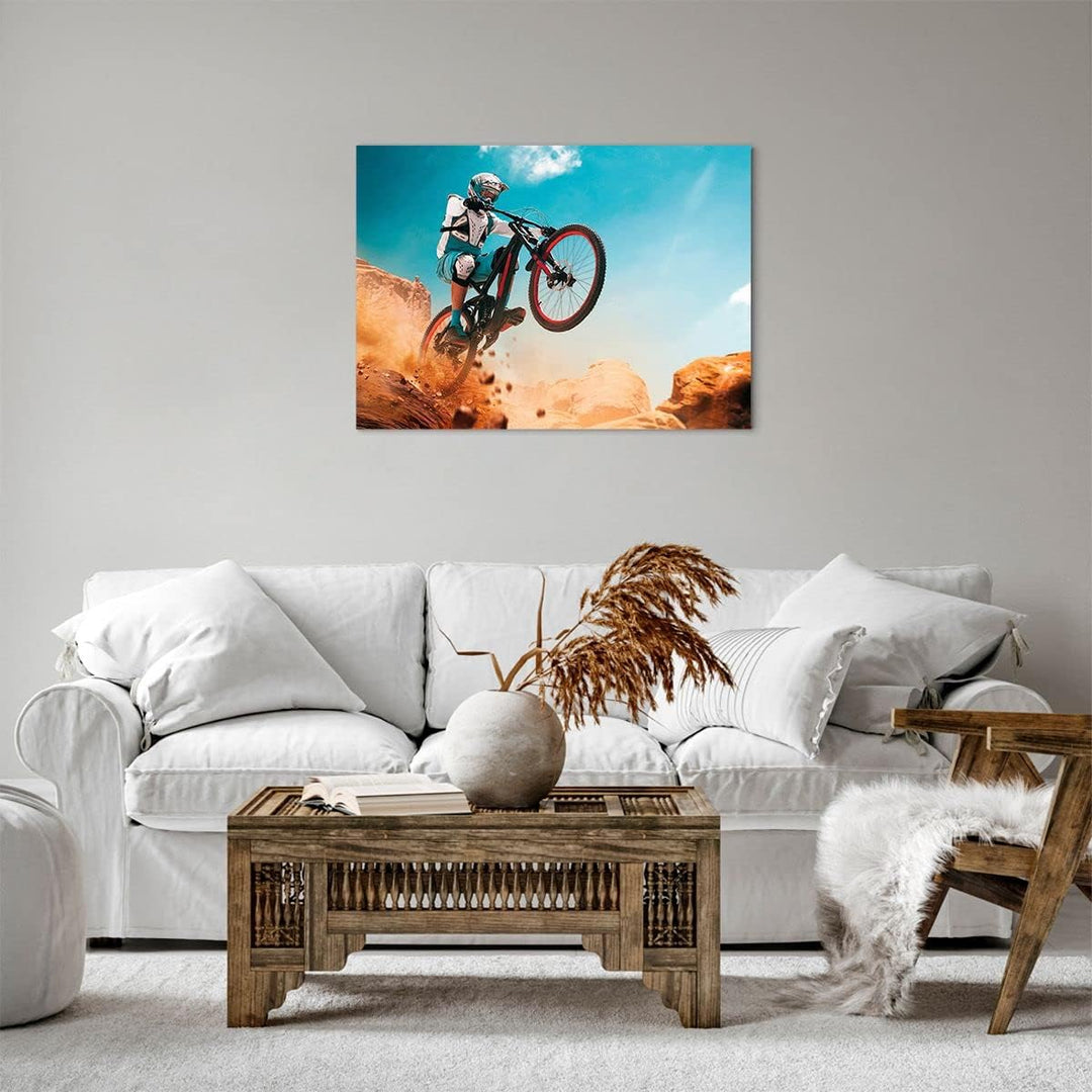 Bilder auf Leinwand Fahrrad Sport Helm Leinwandbild mit Rahmen 70x50cm Wandbilder Dekoration Wohnzim