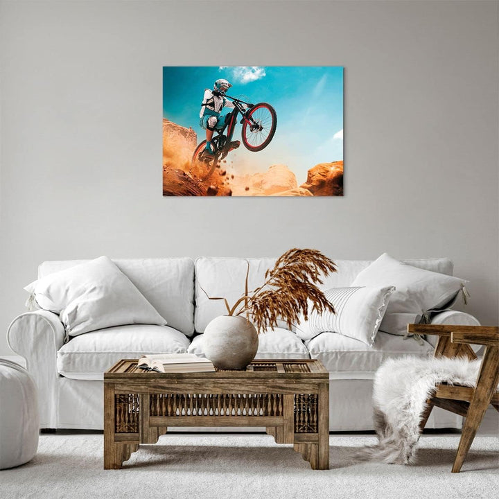 Bilder auf Leinwand Fahrrad Sport Helm Leinwandbild mit Rahmen 70x50cm Wandbilder Dekoration Wohnzim