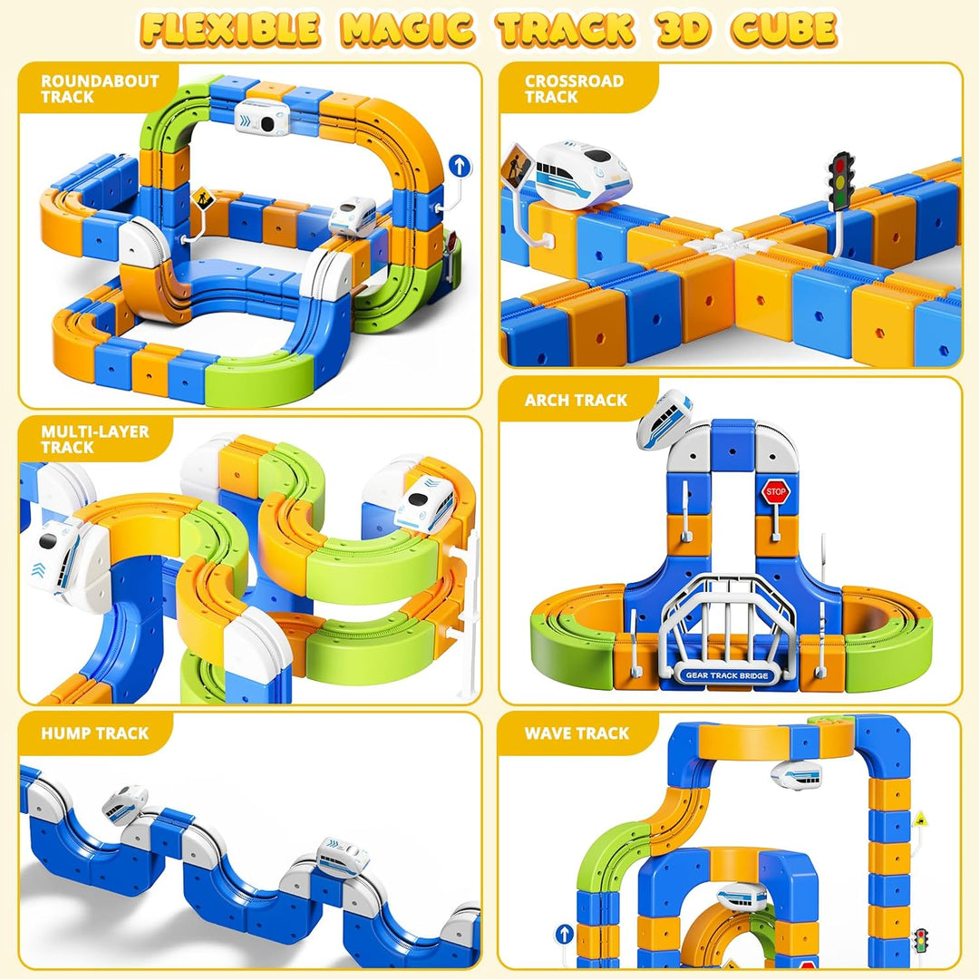 Eisenbahn Elektrisch Cube Track, 225pcs Electric Train Set Spielzeug ab 3 4 5 6 7 8 Jahre 3D Schwerk