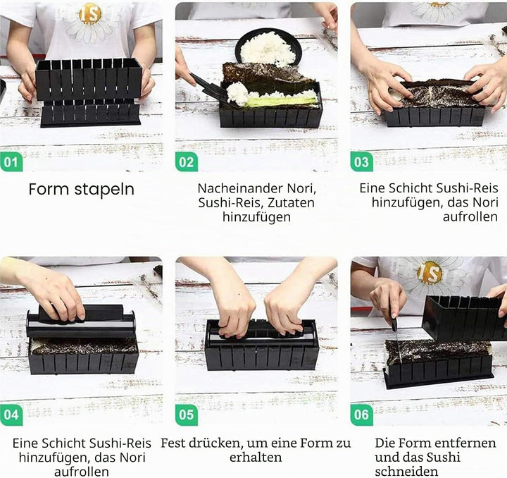 Sushi Maker Kit,11pcs DIY Sushi Set Sushi Rollen Maker Komplett DIY Sushi Maker Kit mit 8 Formen,Rei