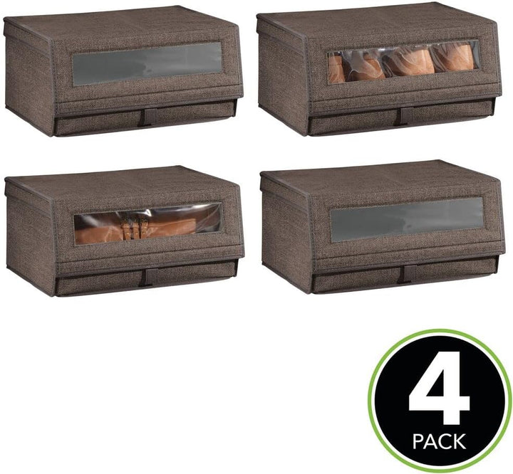 mDesign 4er-Set Schuhaufbewahrung aus Stoff – stapelbare Schuhbox mit Sichtfenster, Klettverschluss