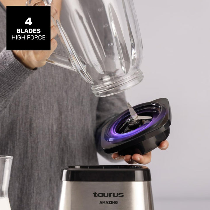 Taurus Standmixer AMAZING | 1500W | 1,5L Fassungsvermögen | 4 Klingen aus rostfreiem Edelstahl | 2 G